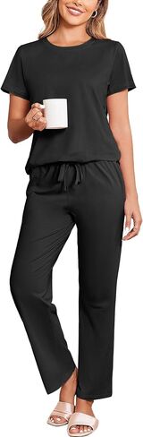 Ekouaer Cotton Pajamas Short Sleeve T-Shirt Top and Long Pants Pj Sets Sleepwear Loungewear for Women in Saudi Arabia