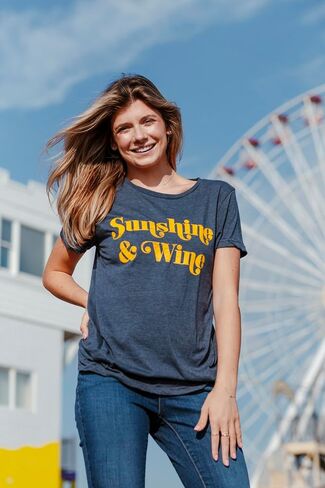 Funny Wine Shirt – Sunshine & Vintage Retro Drinking Tee for Women, Cute Summer Outfit & Wine Lover Gift in Saudi Arabia