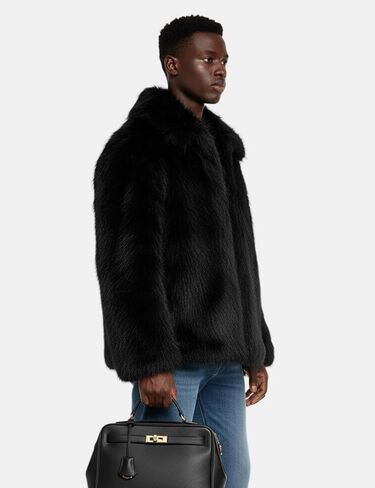 Gihuo Men's Faux Fur Coat Plush Warm Winter Furry Jacket, Fashionable Fake Fur Jacket for Men in Saudi Arabia