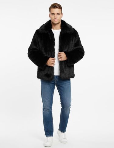 Gihuo Men's Faux Fur Coat Plush Warm Winter Furry Jacket, Fashionable Fake Fur Jacket for Men in Saudi Arabia