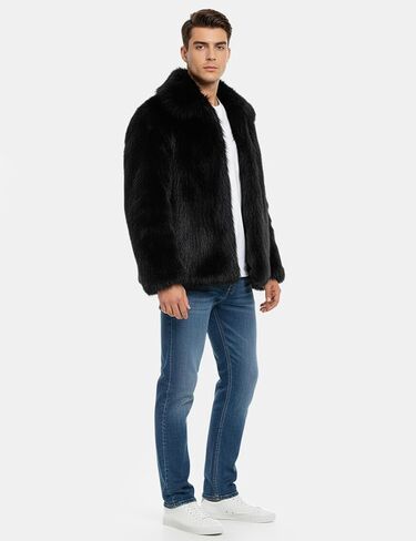 Gihuo Men's Faux Fur Coat Plush Warm Winter Furry Jacket, Fashionable Fake Fur Jacket for Men in Saudi Arabia