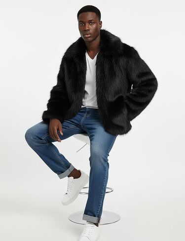 Gihuo Men's Faux Fur Coat Plush Warm Winter Furry Jacket, Fashionable Fake Fur Jacket for Men in Saudi Arabia