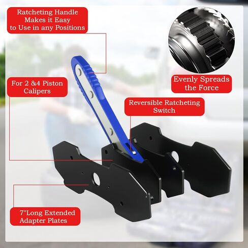 Brake Caliper Compression Tool with 2 pcs Large Steel Plate and 2 Hooks, 4 in 1 Caliper Piston Compressor Tool,360°Adjustable Brake Caliper Tool for Single/Twin/Quad Piston Calipers, Red in Kuwait