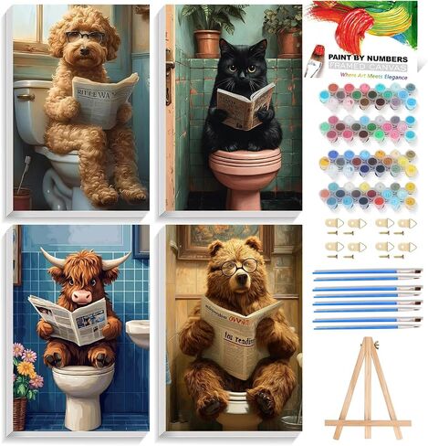 REIVWORL 4 Pack Pack Paint بأرقام للبالغين مع الحامل الخشبي ، طلاء عيد الميلاد بواسطة أرقام أرقام للمبتدئين للبالغين ، اللوحة الأكريليك حسب الرقم للديكور المنزلي 8x12 بوصة in Kuwait