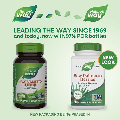 Nature's Way Saw Palmetto Berries, Traditional Prostate Support*, 585 mg per Serving, Non-GMO Project Verified, Vegan, 180 Capsules (Packaging May Vary) in Saudi Arabia