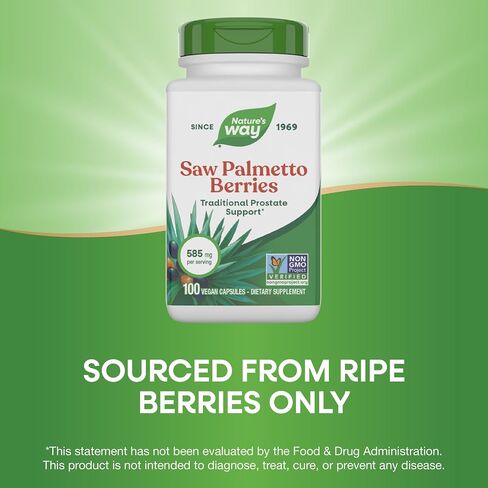 Nature's Way Saw Palmetto Berries, Traditional Prostate Support*, 585 mg per Serving, Non-GMO Project Verified, Vegan, 180 Capsules (Packaging May Vary) in Saudi Arabia