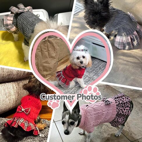 WOYYHO Dog Sweater for Small Dogs Girl Dress with Bowtie Dog Christmas Stweater Pleated Skirt with Leash Hole Winter Dogs Clothes Outfit for Puppy Chihuahua Yorkies Danchshunds Pink Leopard M in Kuwait