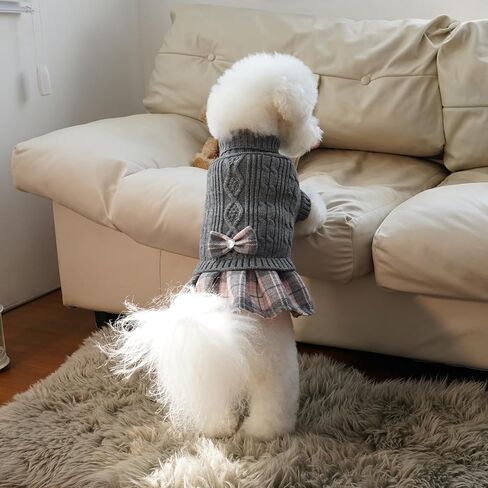 WOYYHO Dog Sweater for Small Dogs Girl Dress with Bowtie Dog Christmas Stweater Pleated Skirt with Leash Hole Winter Dogs Clothes Outfit for Puppy Chihuahua Yorkies Danchshunds Pink Leopard M in Kuwait