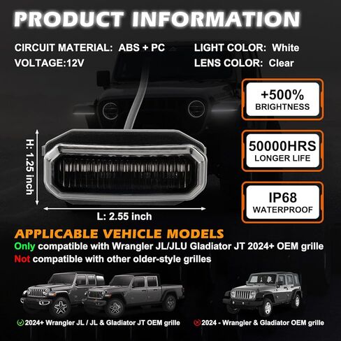 Maiker Amber LED مصابيح مصبغة متوافقة مع 2024-2025 Jeep Wrangler JL Jlu & Gladiator JT مصنع المصنع الأصلي ، 5pcs مصابيح الشبكة الأمامية in Kuwait