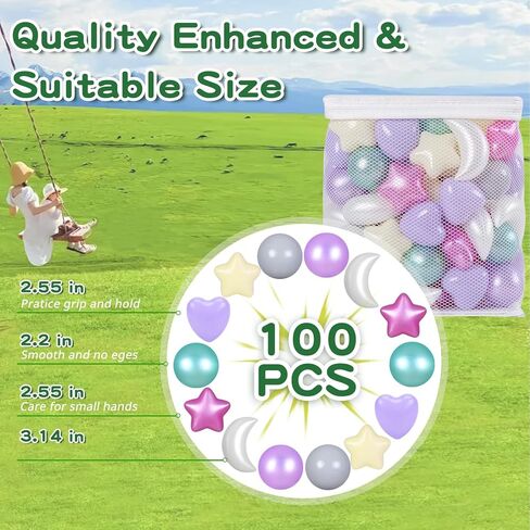 TRENDPLAY Star Ball Pit Balls Set: Vibrant Mix of Shapes - 50 100 200 500 Mix Stars Moon Shapes for Kids, Perfect for Parties, Playtime in Kuwait