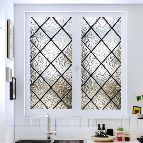 Stained Glass Window Film 17.7x39.3 inch Irregular Geometry Grid Window Privacy Film Stained Decals Static Cling Sun Blocking Decor for Home Office Windows Door Glass Partitions in Kuwait