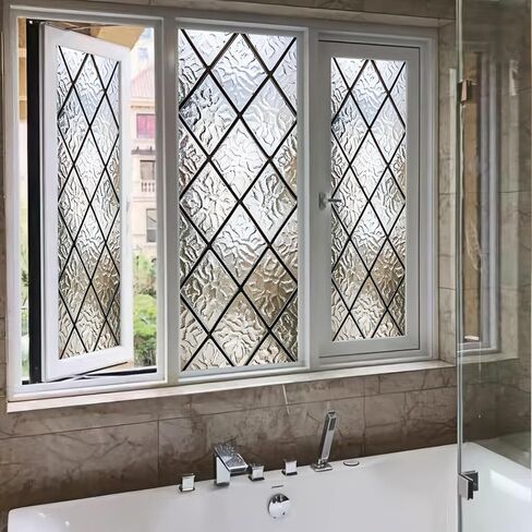 Stained Glass Window Film 17.7x39.3 inch Irregular Geometry Grid Window Privacy Film Stained Decals Static Cling Sun Blocking Decor for Home Office Windows Door Glass Partitions in Kuwait