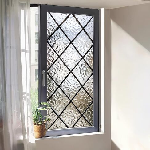 Stained Glass Window Film 17.7x39.3 inch Irregular Geometry Grid Window Privacy Film Stained Decals Static Cling Sun Blocking Decor for Home Office Windows Door Glass Partitions in Kuwait