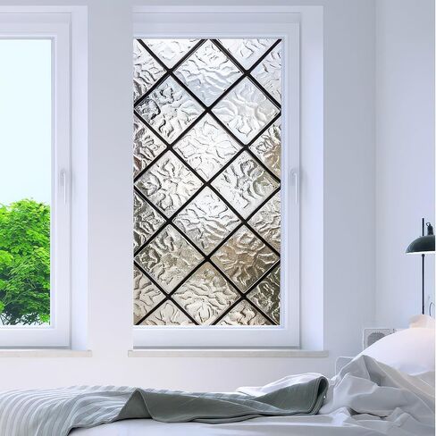 Stained Glass Window Film 17.7x39.3 inch Irregular Geometry Grid Window Privacy Film Stained Decals Static Cling Sun Blocking Decor for Home Office Windows Door Glass Partitions in Kuwait