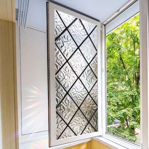 Stained Glass Window Film 17.7x39.3 inch Irregular Geometry Grid Window Privacy Film Stained Decals Static Cling Sun Blocking Decor for Home Office Windows Door Glass Partitions in Kuwait