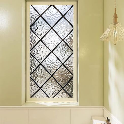 Stained Glass Window Film 17.7x39.3 inch Irregular Geometry Grid Window Privacy Film Stained Decals Static Cling Sun Blocking Decor for Home Office Windows Door Glass Partitions in Kuwait