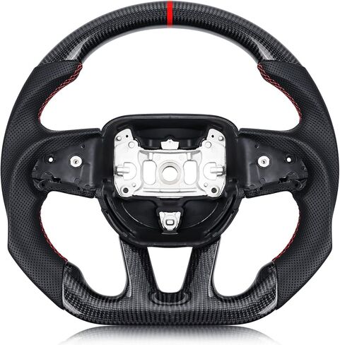 Dry Carbon Fiber Steering Wheel For Dodge D-shaped Nappa Perforated Leather Flat-bottom Steering Wheel For Dodge/Jeep Grand Cherokee/SXT/GT/RT/SRT/HELLCAT in Saudi Arabia