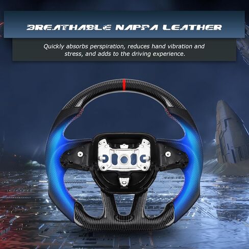 Dry Carbon Fiber Steering Wheel For Dodge D-shaped Nappa Perforated Leather Flat-bottom Steering Wheel For Dodge/Jeep Grand Cherokee/SXT/GT/RT/SRT/HELLCAT in Saudi Arabia