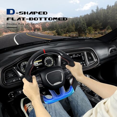 Dry Carbon Fiber Steering Wheel For Dodge D-shaped Nappa Perforated Leather Flat-bottom Steering Wheel For Dodge/Jeep Grand Cherokee/SXT/GT/RT/SRT/HELLCAT in Saudi Arabia