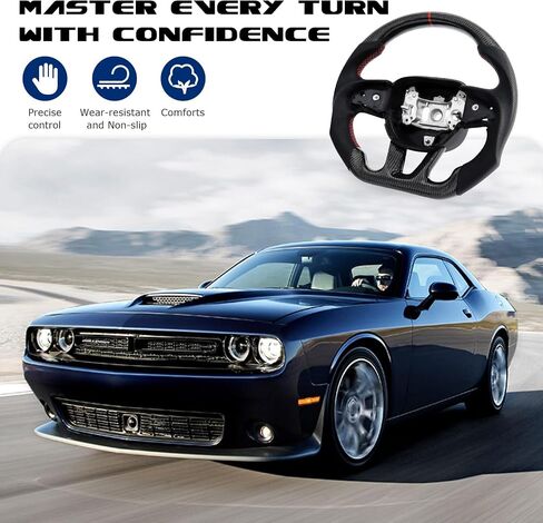 Dry Carbon Fiber Steering Wheel For Dodge D-shaped Nappa Perforated Leather Flat-bottom Steering Wheel For Dodge/Jeep Grand Cherokee/SXT/GT/RT/SRT/HELLCAT in Saudi Arabia