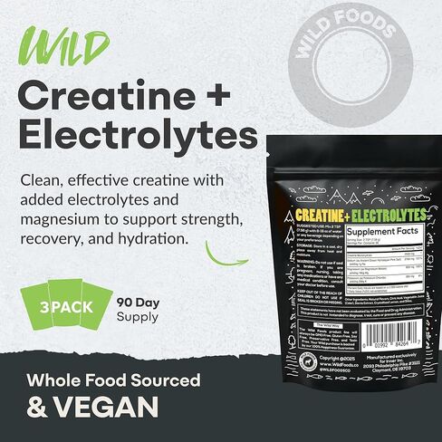 Wild Foods Creatine & Electrolytes Powder Packets, Dragonfruit, 20 Hydration Packets (9.5 g/serv.), with Magnesium Glycinate, Malate, Pink Salt, Pre-Workout Muscle Performance & Electrolyte Support in Kuwait