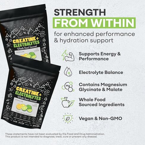 Wild Foods Creatine & Electrolytes Powder Packets, Dragonfruit, 20 Hydration Packets (9.5 g/serv.), with Magnesium Glycinate, Malate, Pink Salt, Pre-Workout Muscle Performance & Electrolyte Support in Kuwait