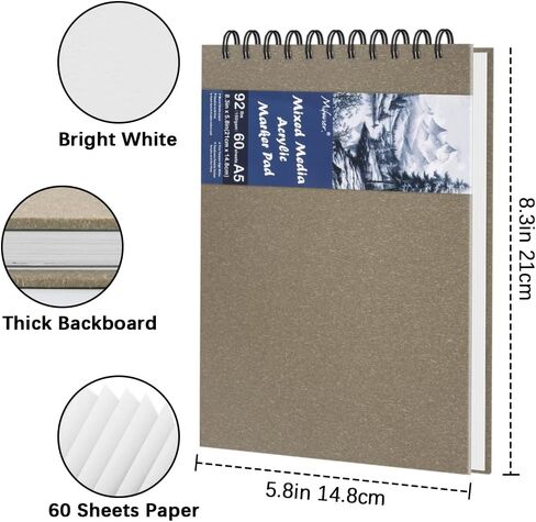 8.3" x 5.8" Mixed Media Sketchbook, Top Spiral Bound Art Journal Sketchbook, 60 Sheets 92LB/150 GSM Acid-Free Neutral White Drawing Paper for Adults Beginners Artists.Coffee in Saudi Arabia