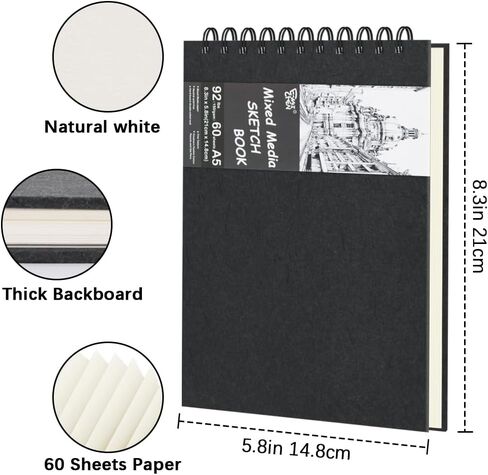 8.3" x 5.8" Mixed Media Sketchbook, Top Spiral Bound Art Journal Sketchbook, 60 Sheets 92LB/150 GSM Acid-Free Neutral White Drawing Paper for Adults Beginners Artists.Coffee in Saudi Arabia