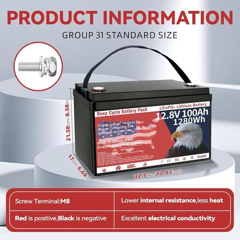 12V 100AH LIFEPO4 Lithium Battery 8000+ Deep Cycle Defable IP65 Group Group 31 Lithium Betraction in Kuwait