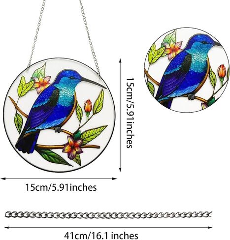 Stained Glass Window Hanging Bird Hand-Painted Stain Acrylic Panel Window Hanging Decor Gift for Women Mother's Day Christmas (15CM-Sparrow Bird) in Kuwait