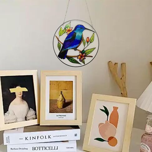 Stained Glass Window Hanging Bird Hand-Painted Stain Acrylic Panel Window Hanging Decor Gift for Women Mother's Day Christmas (15CM-Sparrow Bird) in Kuwait