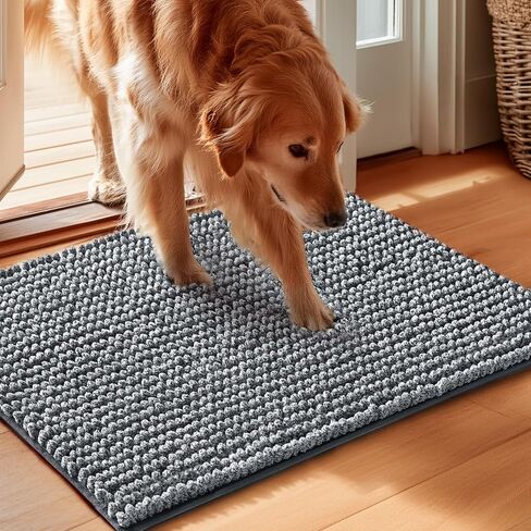 EHEYCIGA Super Absorbent Dog Door Mat for Muddy Paws 30x20 Inch Indoor, Front Doormat Outside Entrance, Quick Dry Chenille Washable Dog Crate Bed, Non-Slip Pet Rug Mud Mat Outdoor Entryway, Grey in Kuwait