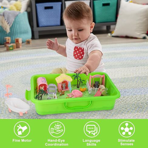 Mathea Sensory Bin for Toddlers Kids Sand Play Kit ، 2.2 رطل من الرمال مع شخصيات قطة الحيوانات الأليفة ، ألعاب شاطئية تظاهر ألعاب اللعب للفتيات الفتيان الذين تتراوح أعمارهم بين 3 4 5 6 in Kuwait