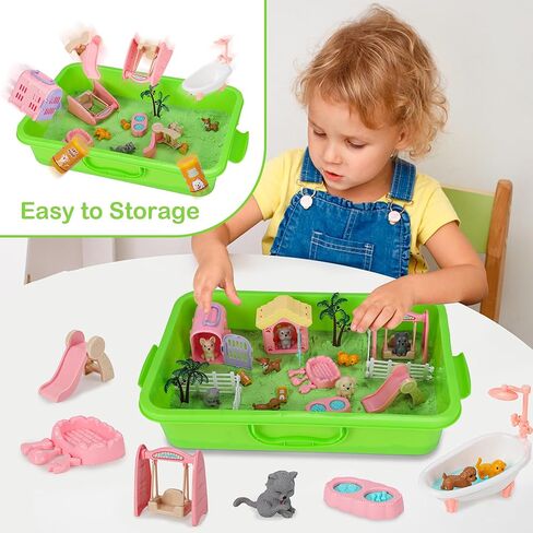 Mathea Sensory Bin for Toddlers Kids Sand Play Kit ، 2.2 رطل من الرمال مع شخصيات قطة الحيوانات الأليفة ، ألعاب شاطئية تظاهر ألعاب اللعب للفتيات الفتيان الذين تتراوح أعمارهم بين 3 4 5 6 in Kuwait