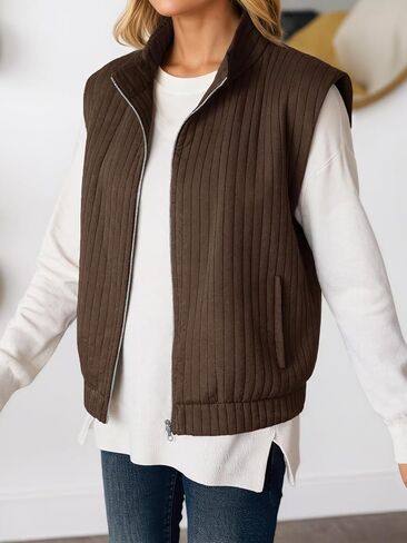 Tankaneo Womens Quilted Vest Sest Sheip up up jackets uterwear fall spring strendy lightweight coat in Saudi Arabia