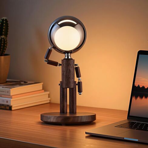 Moon Lamp for Bedroom, 5200mAh Rechargeable Wooden Desk Lamp with Touch Control & Adjustable Brightness, Creative Cordless Lamp, Decorative Bedside Lighting for Living Room & Gift in Saudi Arabia