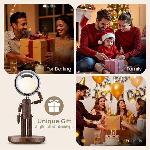 Moon Lamp for Bedroom, 5200mAh Rechargeable Wooden Desk Lamp with Touch Control & Adjustable Brightness, Creative Cordless Lamp, Decorative Bedside Lighting for Living Room & Gift in Saudi Arabia