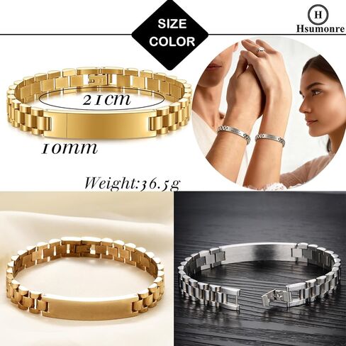 Custom Picture Bracelet Personalized Photo Couple Bracelets for Him&Her-Sketch Text Engravable ID Link Chain Cubic Zirconia Wristband Customize for Men Women BF and GF Strap Style in Saudi Arabia