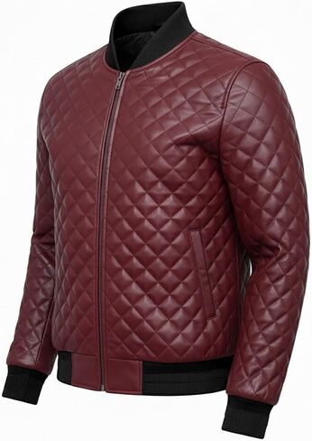 Men's Black Quilted Bomber Jacket - Diamond Quilted Black Bomber Leather Jacket in Saudi Arabia