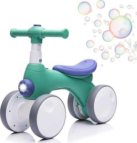 Baby Balance Bike يبلغ من العمر 1 سنة مع الموسيقى ، والأضواء ، وآلة الفقاعات ، و 4 عجلات من الأطفال الصغار يركبون ألعابًا لمدة 12-36 شهرًا هدية عيد ميلاد ، و Riddler Boy Toys Ride On Car (Pink) in Kuwait