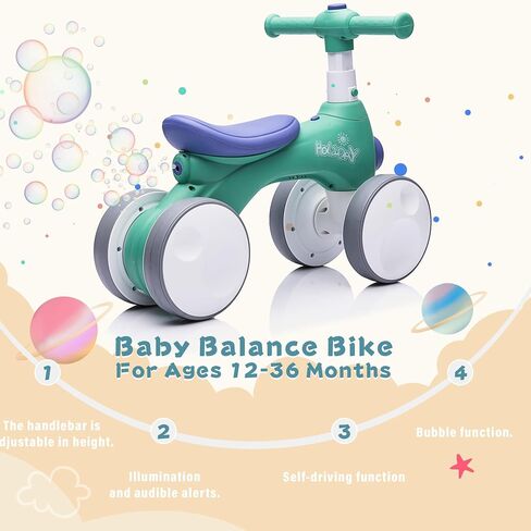 Baby Balance Bike يبلغ من العمر 1 سنة مع الموسيقى ، والأضواء ، وآلة الفقاعات ، و 4 عجلات من الأطفال الصغار يركبون ألعابًا لمدة 12-36 شهرًا هدية عيد ميلاد ، و Riddler Boy Toys Ride On Car (Pink) in Kuwait