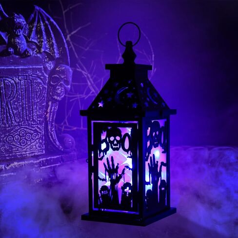 Day of The Dead Decorations, DECORKEY 13.4’’ Decorative Skull Women&Men Candle Lantern with 60" Lights(No Battery), Tabletop&Hanging Lantern for Indoor&Outdoor Yard Altar Table Party Halloween Decor in Kuwait