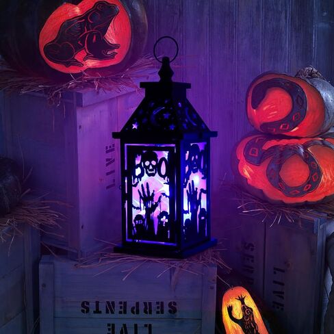 Day of The Dead Decorations, DECORKEY 13.4’’ Decorative Skull Women&Men Candle Lantern with 60" Lights(No Battery), Tabletop&Hanging Lantern for Indoor&Outdoor Yard Altar Table Party Halloween Decor in Kuwait