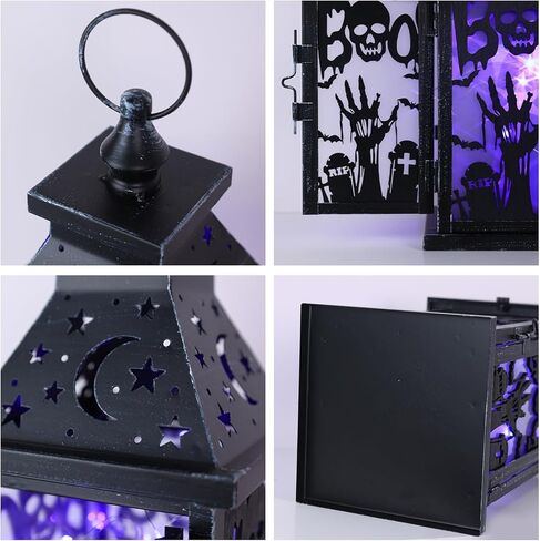 Day of The Dead Decorations, DECORKEY 13.4’’ Decorative Skull Women&Men Candle Lantern with 60" Lights(No Battery), Tabletop&Hanging Lantern for Indoor&Outdoor Yard Altar Table Party Halloween Decor in Kuwait