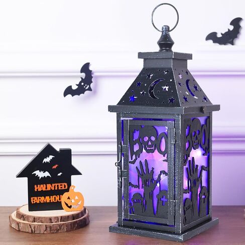 Day of The Dead Decorations, DECORKEY 13.4’’ Decorative Skull Women&Men Candle Lantern with 60" Lights(No Battery), Tabletop&Hanging Lantern for Indoor&Outdoor Yard Altar Table Party Halloween Decor in Kuwait
