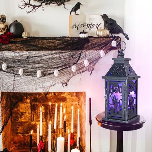 Day of The Dead Decorations, DECORKEY 13.4’’ Decorative Skull Women&Men Candle Lantern with 60" Lights(No Battery), Tabletop&Hanging Lantern for Indoor&Outdoor Yard Altar Table Party Halloween Decor in Kuwait