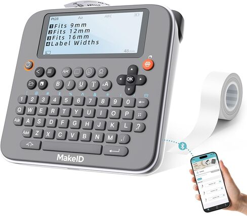 Makeid E1 Label Maker - آلة صانع الملصقات القابلة لإعادة الشحن بلوتوث - لوحة مفاتيح Qwerty ، 3.4 "شاشة LCD الخلفية - طباعة 9 ~ 16 مم - المنظمة المنزلية والمكتب in Kuwait