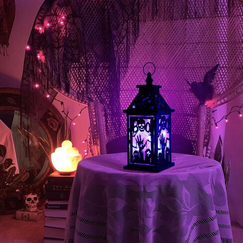 Day of The Dead Decorations, DECORKEY 13.4’’ Decorative Skull Women&Men Candle Lantern with 60" Lights(No Battery), Tabletop&Hanging Lantern for Indoor&Outdoor Yard Altar Table Party Halloween Decor in Kuwait