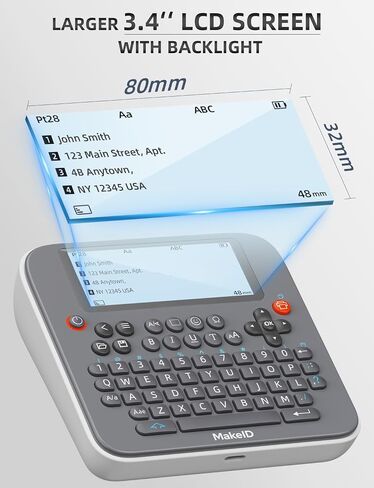 Makeid E1 Label Maker - آلة صانع الملصقات القابلة لإعادة الشحن بلوتوث - لوحة مفاتيح Qwerty ، 3.4 "شاشة LCD الخلفية - طباعة 9 ~ 16 مم - المنظمة المنزلية والمكتب in Kuwait