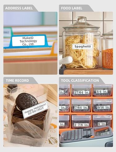 Makeid E1 Label Maker - آلة صانع الملصقات القابلة لإعادة الشحن بلوتوث - لوحة مفاتيح Qwerty ، 3.4 "شاشة LCD الخلفية - طباعة 9 ~ 16 مم - المنظمة المنزلية والمكتب in Kuwait